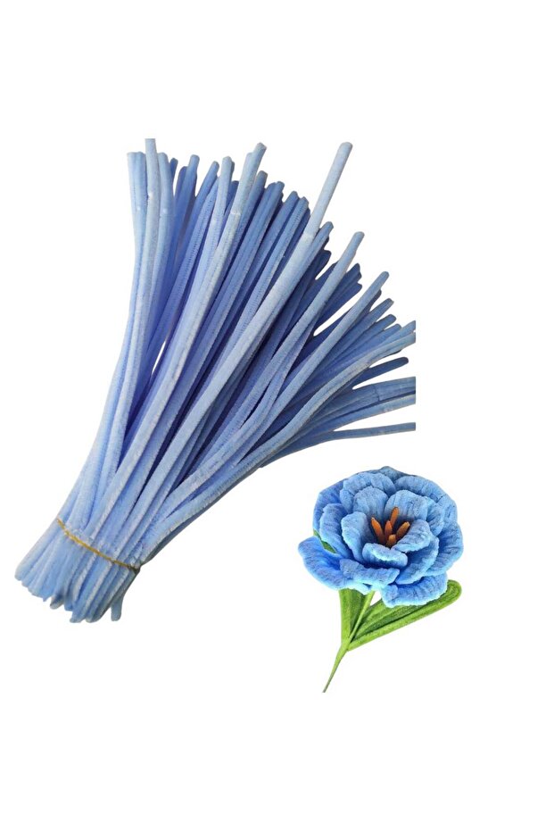 25 Pieces of Light Blue Chenille, Feathered Wire Suitable for Flower Making, 30 cm 6 mm