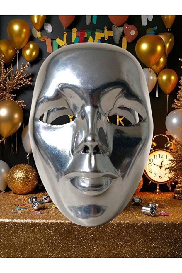 Silver Metallic Face Mask Stylish Accessory for New Year's Party and Special Events