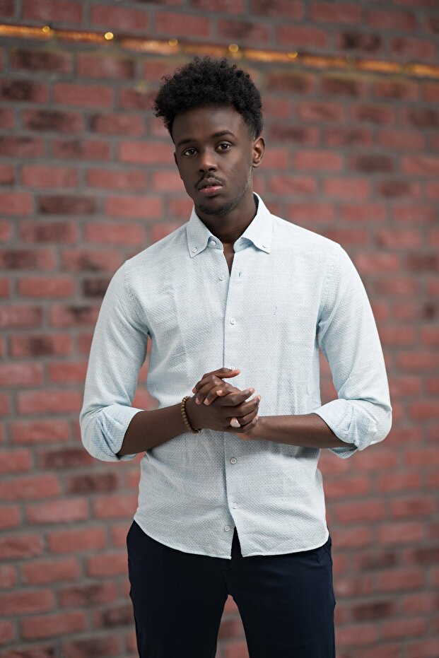 Slimfit Straw Woven Collar Buttoned Slimfit Shirt