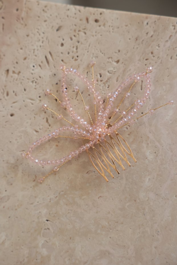 Pink&Gold Engagement Hairpin, Engagement-Special Occasion Hair Accessory, Special Occasion Hairpin, Crystal Beaded Comb Hairpin