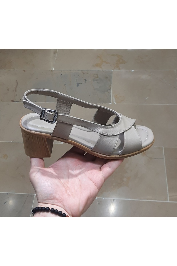 Women's Inside-Outside Genuine Leather Anatomic Sole Thick Heel Open Sandal Shoes
