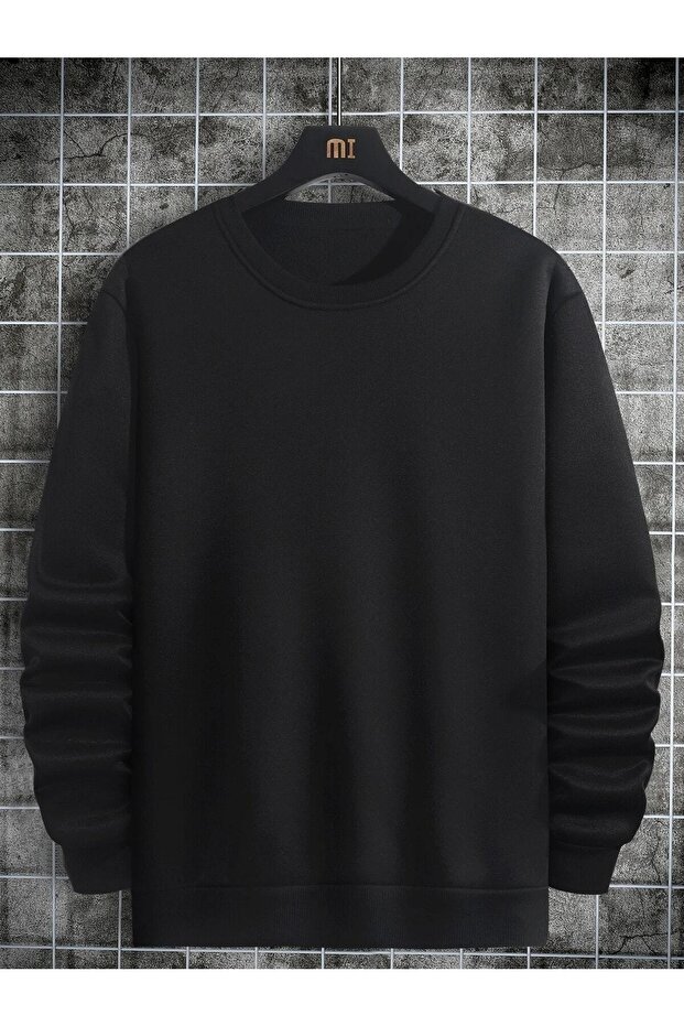 Plain Unisex Oversize Black Crew Neck Sweatshirt