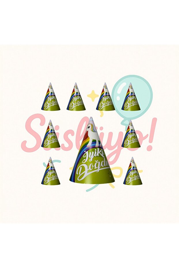 8 li Unicorn İyiki Doğdun Şapka - 1