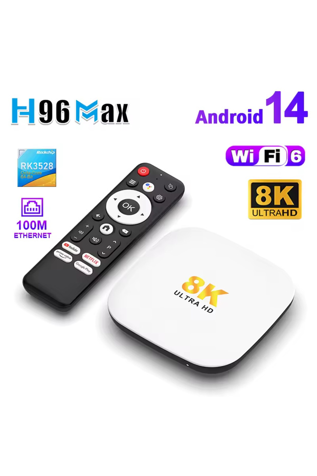 M2Plus 8K Android 14.0 Tv Box 4Gb+32Gb Media Player Air Mouse Wifi6 Bt 5.4 Ethernet Voice Command - 1