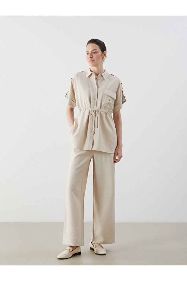Linen Look Women's Trousers with Elastic Waist