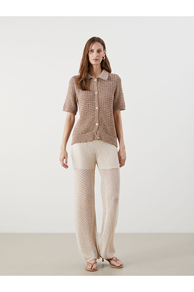 Vizyon New Season Elastic Waist Openwork Women's Trousers