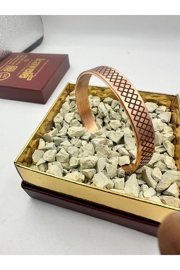 Ham Saf Bakır Baklava Motifli Zeolit Kumlu Bakır Bileklik-Hediyelik Kutuda - 3