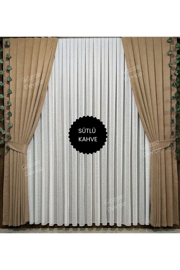 Milky Brown Background Curtain Sparse Pile 1/2 – Modern Thick Velvety Island Background Curtain Single Wing