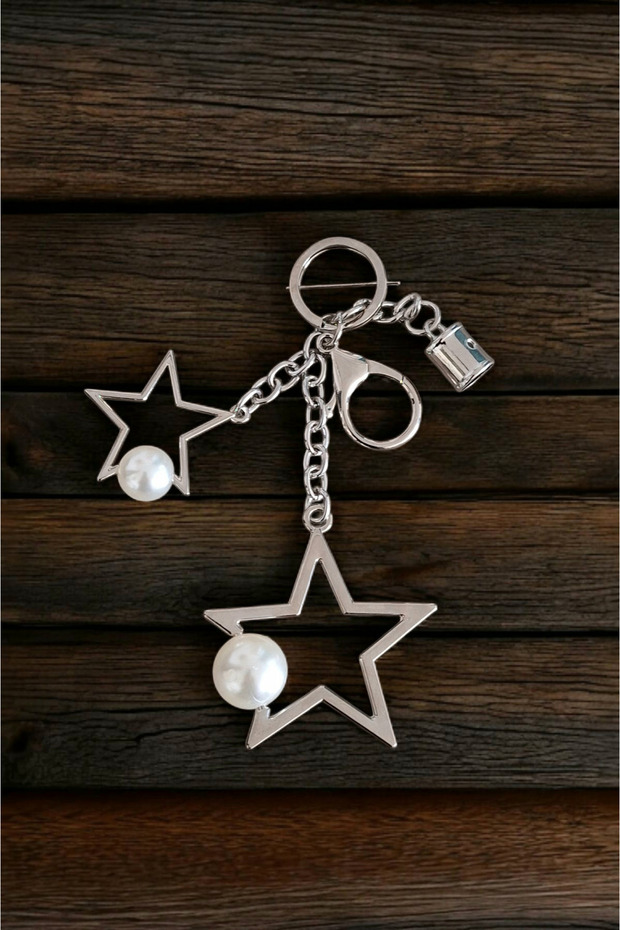 Bag Ornament and Keychain Accessory Made of Rustproof and Fadeless Metal (Pearl - Silver Color)