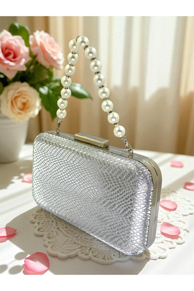 Silver Gray Lame Color Laser Snake Pattern Evening Dress Bag Night Wedding Portfolio