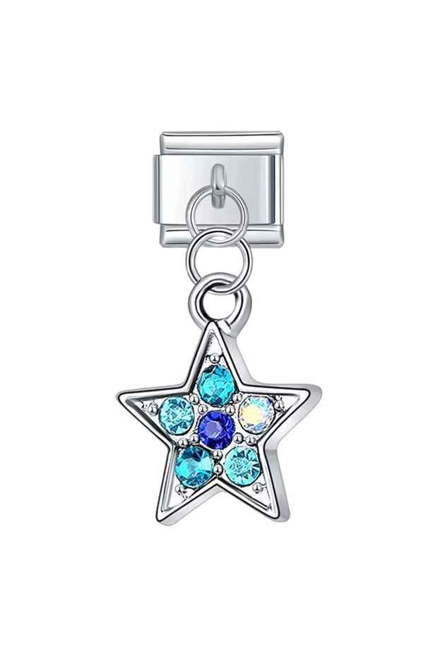 Sparkling Blue Star Steel Italian Charm