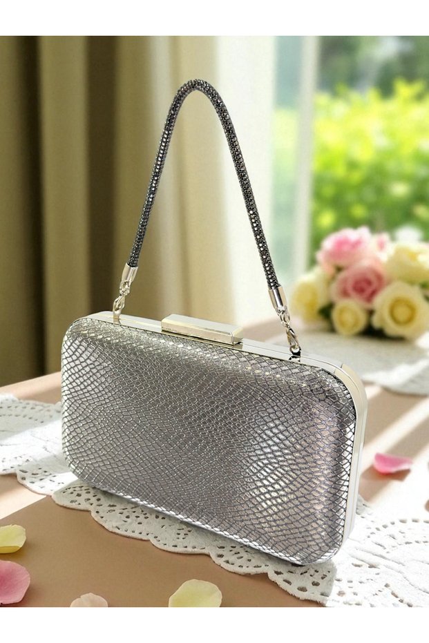 Anthracite Gray Platinum Color Laser Snake Pattern Evening Dress Bag Night Wedding Portfolio