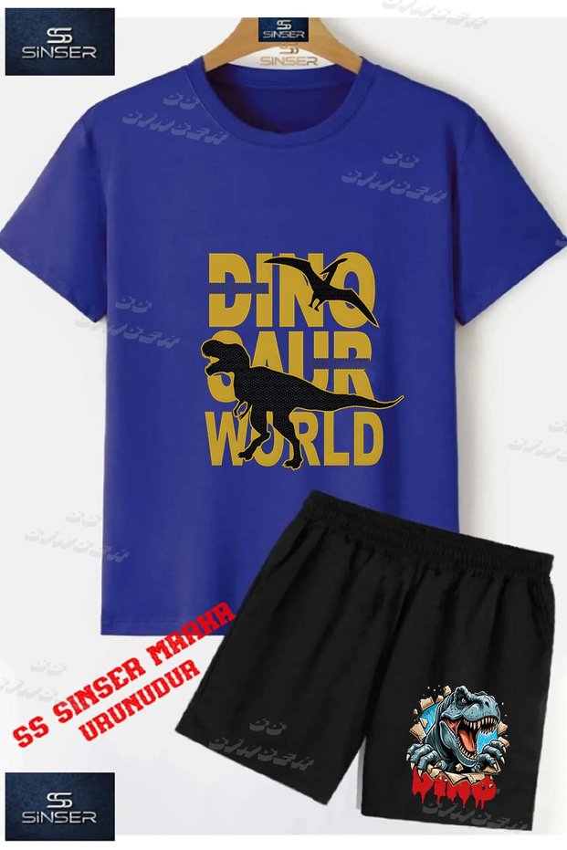 Kids Unisex “Dino Saur Word“ Custom Printed Crew Neck T-Shirt - Shorts Set