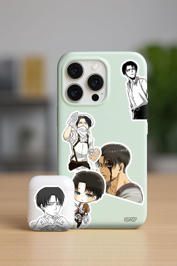 Levi Ackerman attack on titan Anime Telefon Laptop Yapışkanlı Folyo Sticker Paketi (20 ADET) - 2