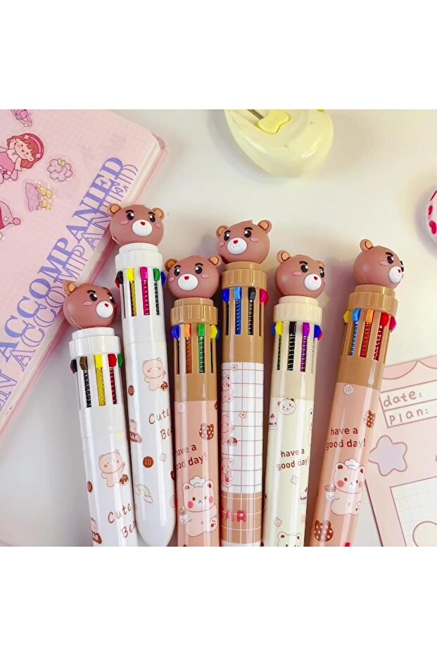 Coffee Cute Bear 10 Color Ballpoint Pen - 1 Pc
