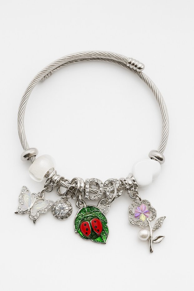 Steel Kids Teen Charm Bracelets with Stainless Steel Fruity Starfish and Shell Heart Charm