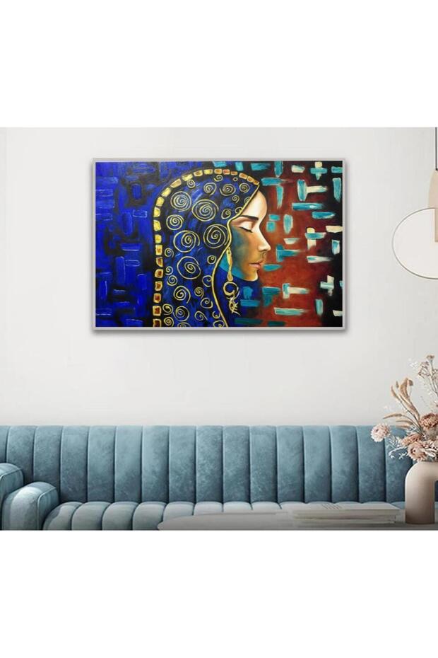 لوحة جدارية قماشية كانفس بتصميم امرأة، اطار فضي 50×70 سم