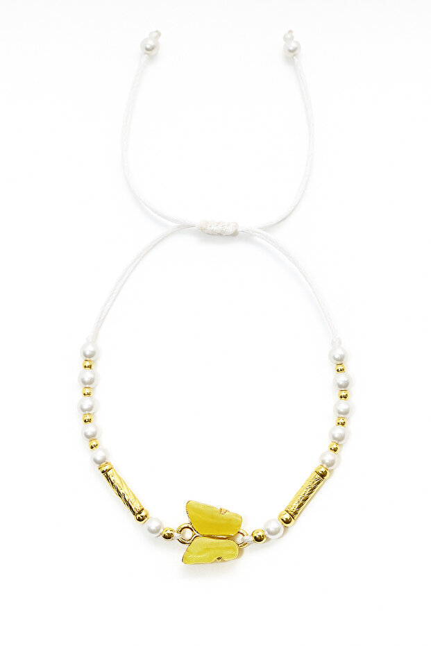 أساور مطرزة باللؤلؤ بتصميم الفراشة - 1