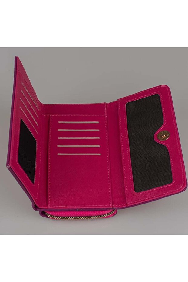 Fuşya Kadın Monogram Lisans Baskılı Cüzdan - 3
