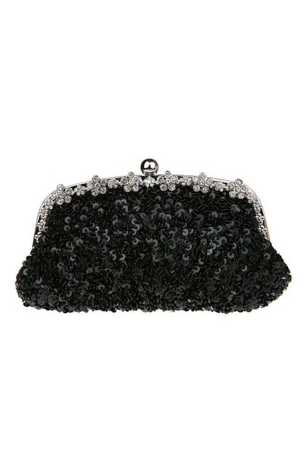 حقيبة كلاتش سوداء مسائية مزينة بالترتر - 1