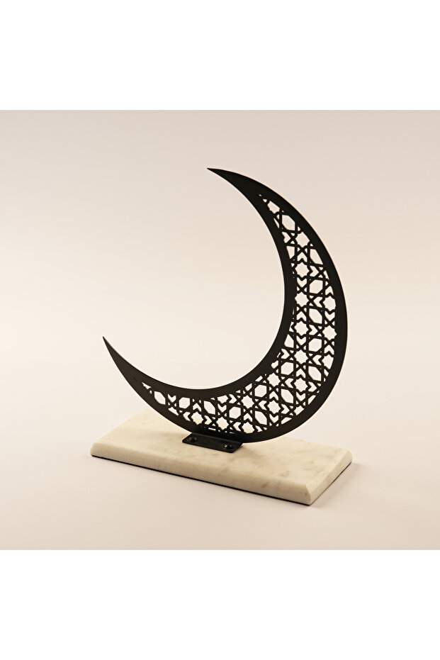 قاعدة حجرية بتصميم هلال رمضان، أسود، 32*6*30 سم