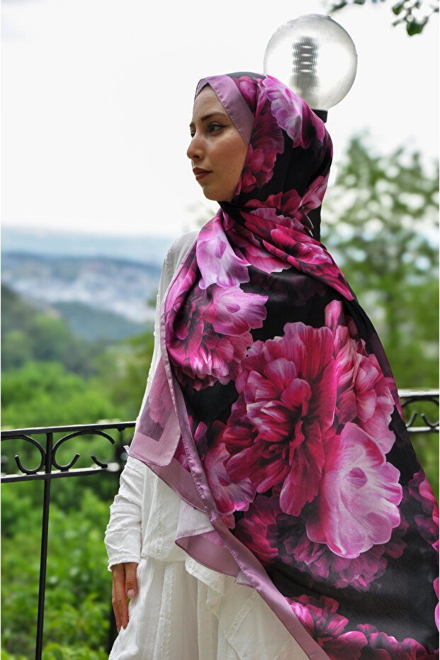 شال حرير جانجان بنمط إبرار باللون الأحمر - 3