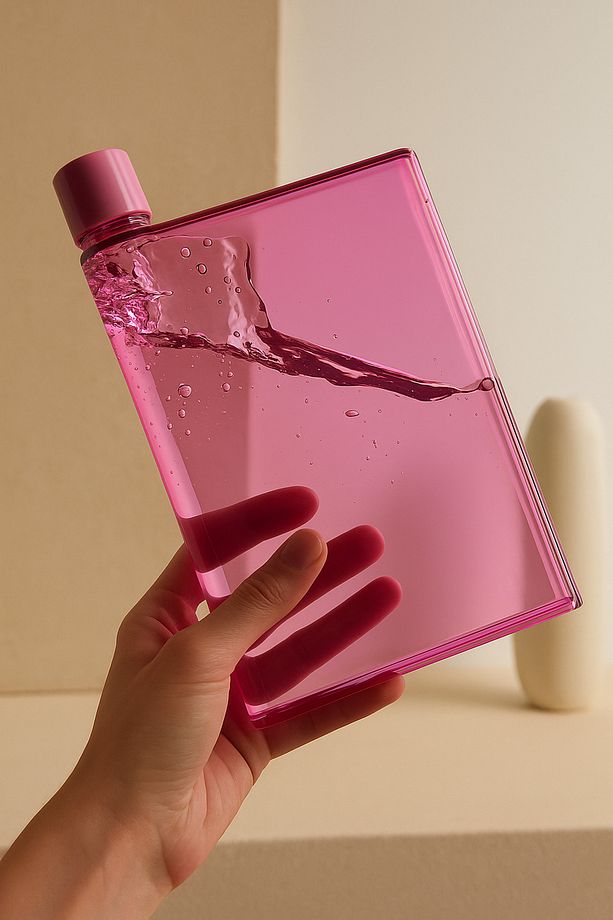 420ml Pembe Şeffaf Motivasyonel A5 Şeklinde Düz Su Matarası Spor Su Şişesi Suluk - 1