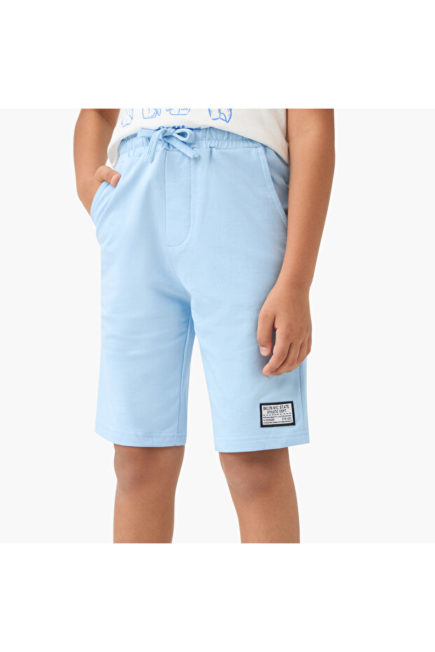 Solid Shorts with Elasticated Drawstring and Pockets - 1