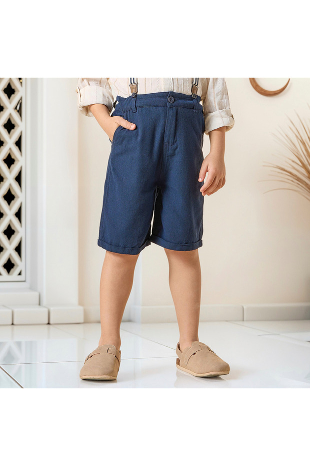 شورت سادة مع أزرار للإغلاق وجيوب - 1