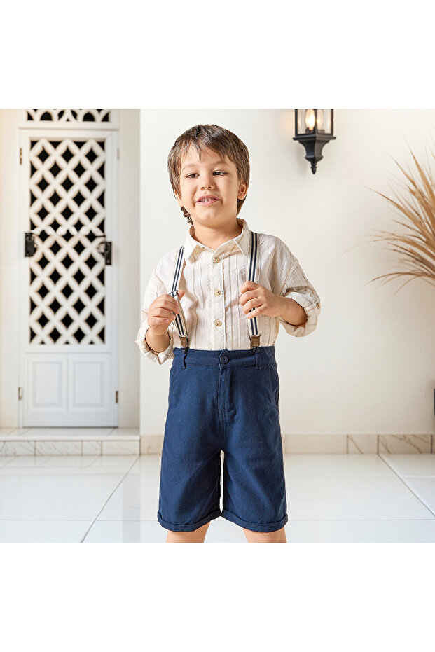 شورت سادة مع أزرار للإغلاق وجيوب - 6