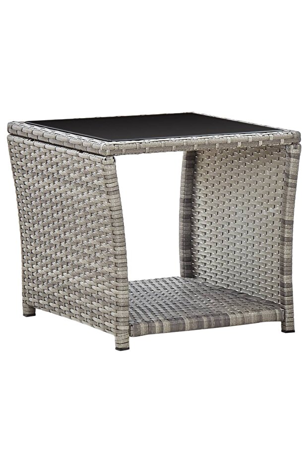 Coffee Table Grey 45x45x40 cm Poly Rattan and Glass