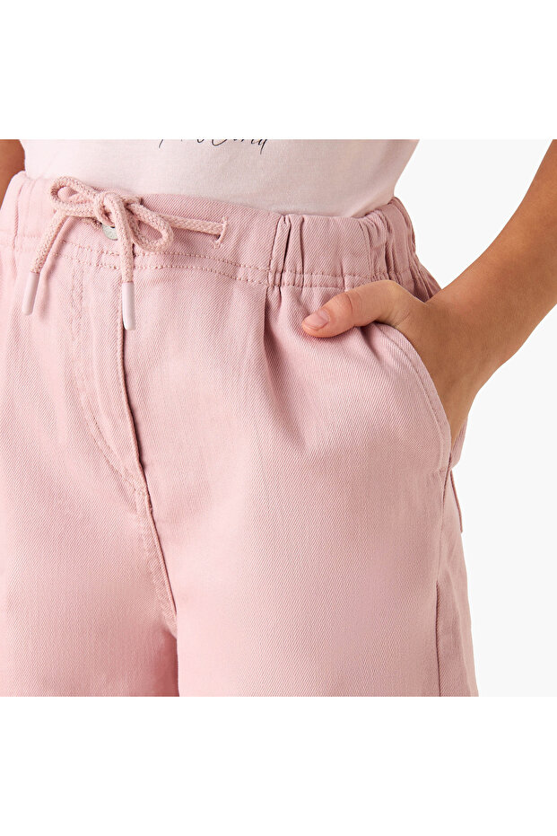Solid Shorts with Drawstring Closure and Pockets - 4