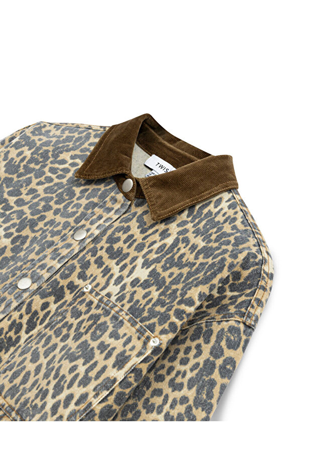 سترة منقوشة بنقشة الفهد غير الدنيم - 4