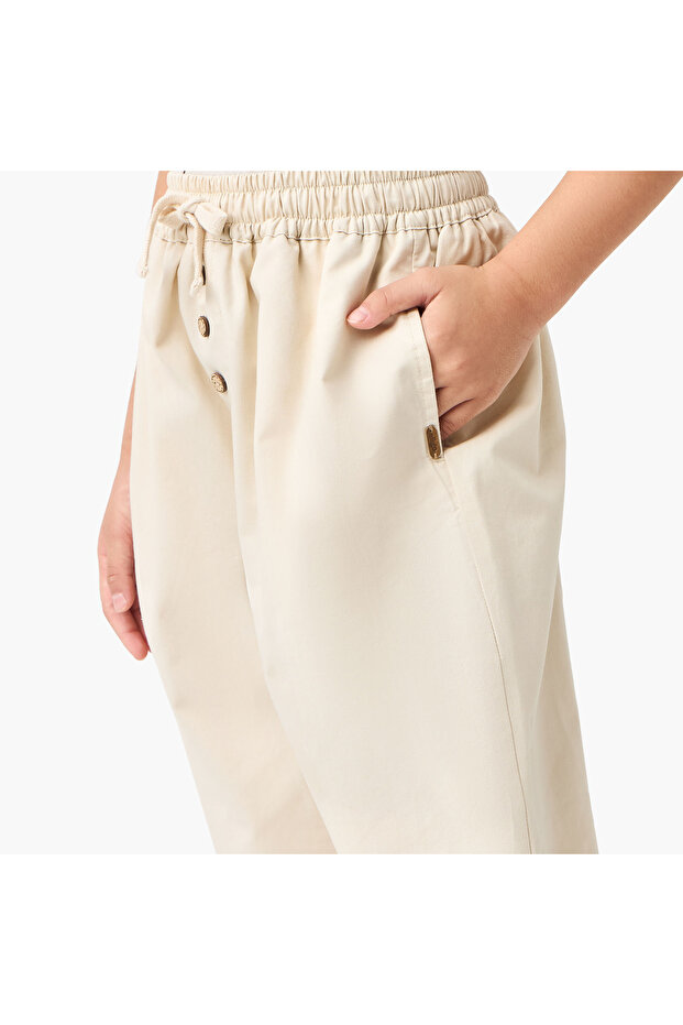 Solid Pants with Drawstring Closure and Pockets - 4