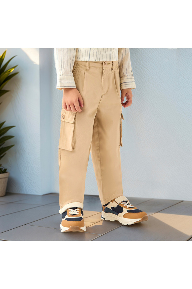 بنطلون كارغو سادة مع إغلاق بأزرار - 1
