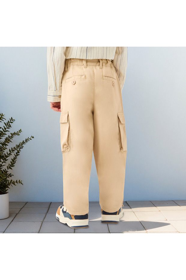 بنطلون كارغو سادة مع إغلاق بأزرار - 3