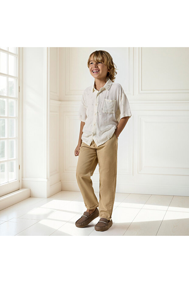 بنطلون سادة مع جيوب وإغلاق برباط - 2