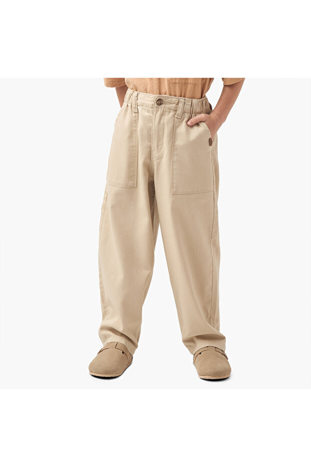 بنطال سادة مع أزرار للإغلاق وجيوب - 1