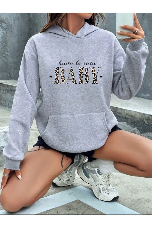 Hasta La Vista Baby Text Detailed Sweatshirt