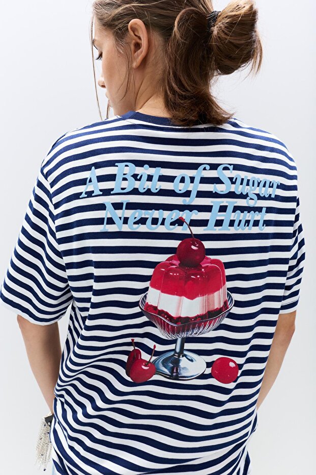 Çizgili kirazlı tişört - 5