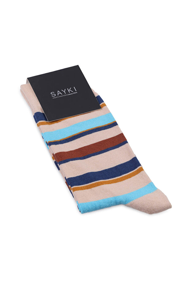 Beige Patterned Cotton Socks - 1
