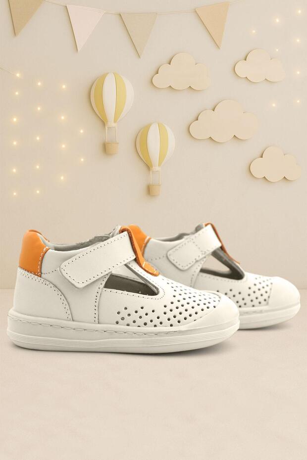 Shaun Genuine Leather Beige Orange Velcro Anatomical Baby Sandals