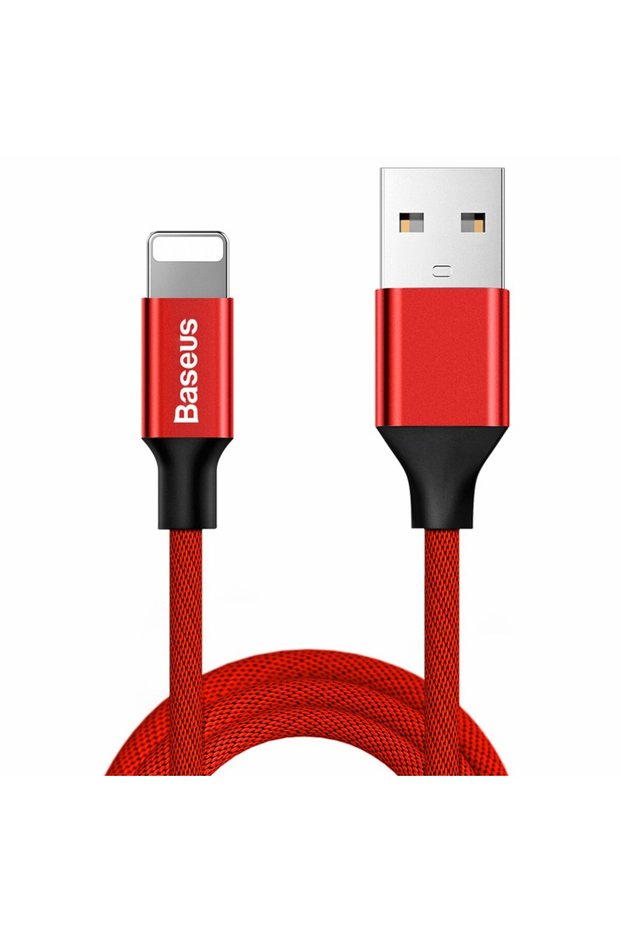 Cablu USB împletit din material textil - iPhone Lightning 1.8m - roșu