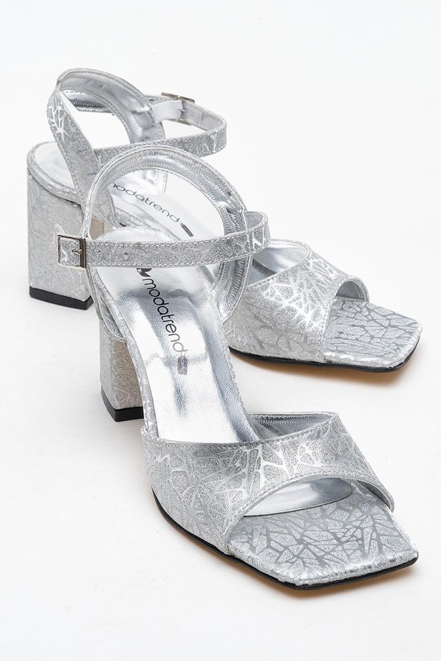 Women's Strappy Heeled Sandals Shoes Silver