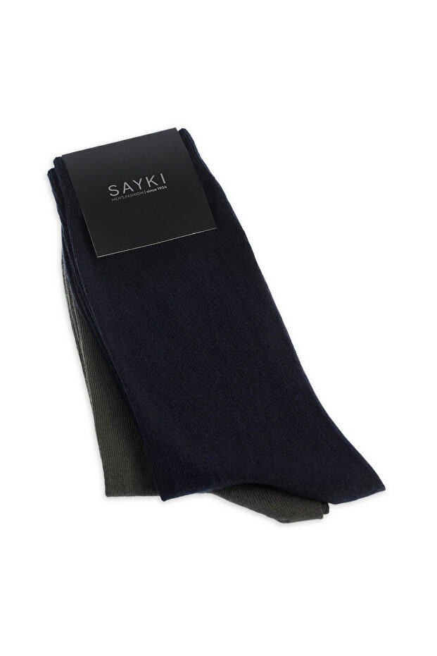 Lacivert İkili Pamuklu Çorap - 1