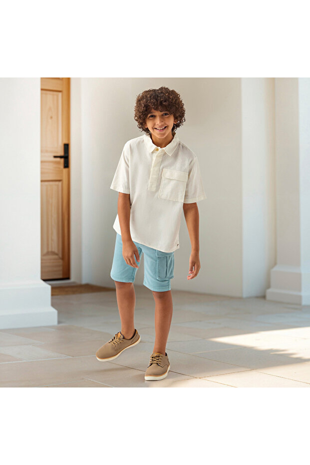 قميص سادة مع أزرار للإغلاق وأكمام قصيرة - 3