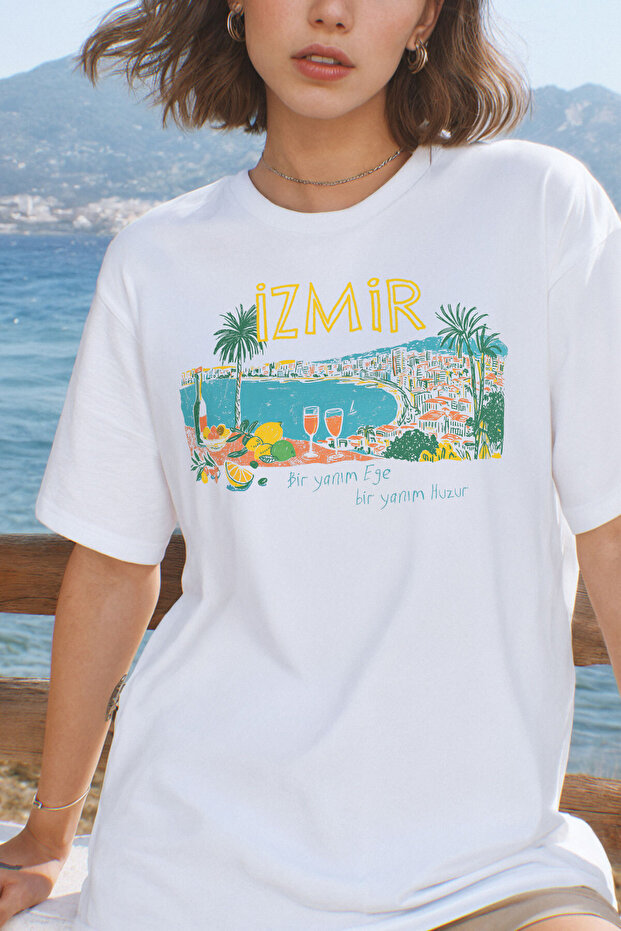 Izmir T-Shirt Aegean Spirit Lemon Olive City Printed White T-Shirt