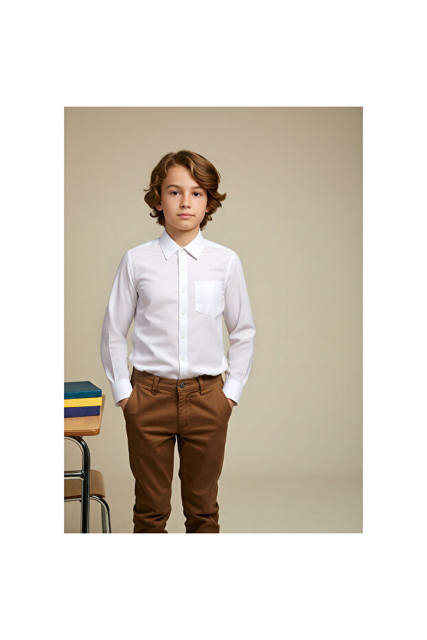 Solid Shirt with Chest Pocket and Long Sleeves