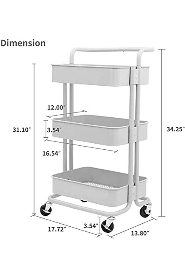 عربة أدوات متحركة بثلاث طبقات مع مقبض وعربة تنظيم متعددة الوظائف - 4