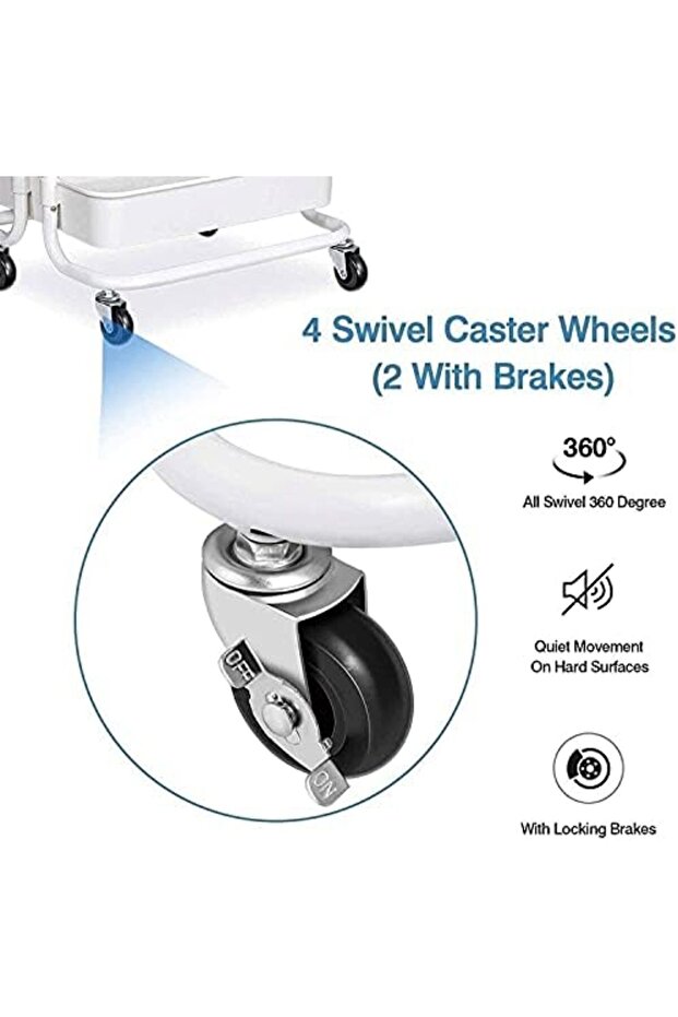 عربة أدوات متحركة بثلاث طبقات مع مقبض وعربة تنظيم متعددة الوظائف - 6